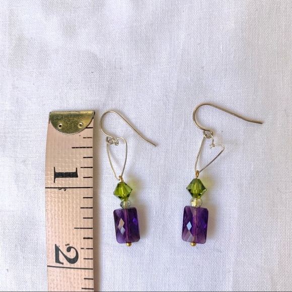 Heart w Amethyst Stone Drops Earrings - Picture 5 of 5